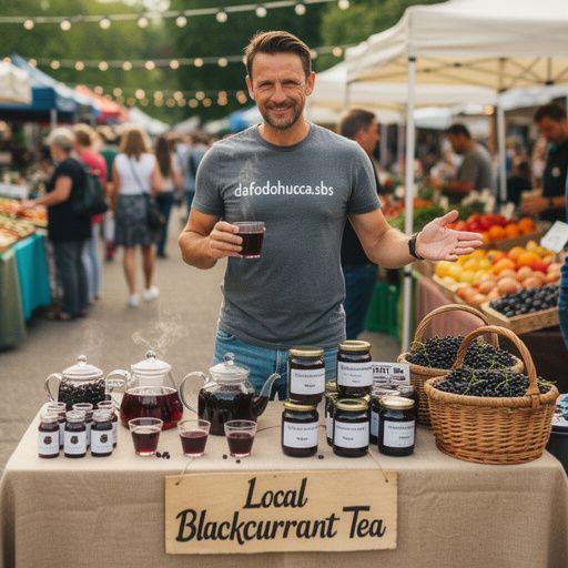 Juodųjų serbentų arbatos puodelis, išsiskiriantis sodria tamsia spalva ir aromatu.